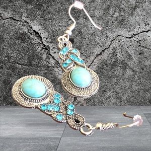 Duufin Women's Bohemian Vintage Drop Dangle Design Blue/Silver Earrings
